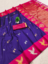 Woebegone Royal Blue Pure Zari Weaving Banarasi Silk Saree With Ephemeral Blouse Piece