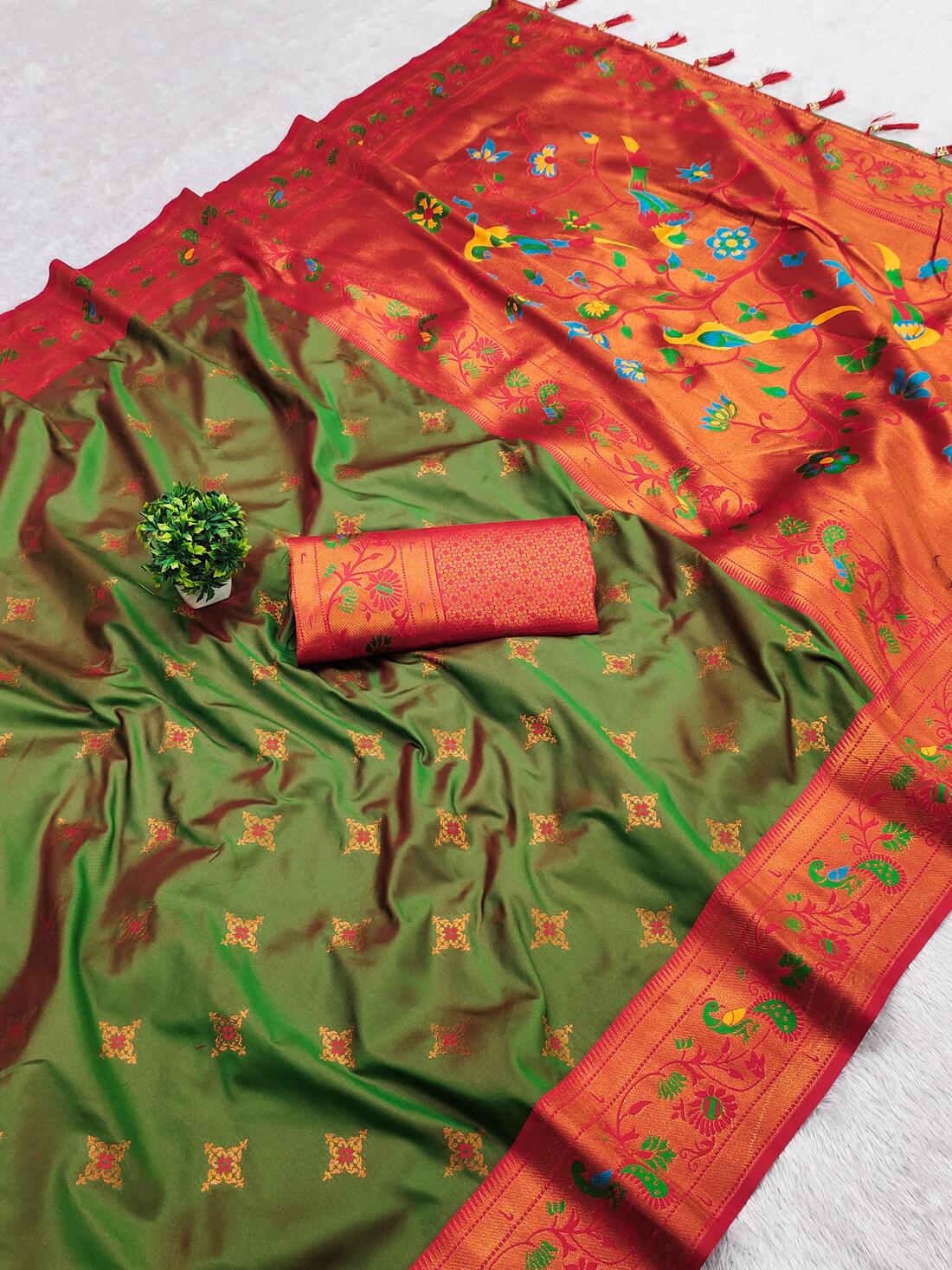 Allure Green Paithani Silk Saree With Excellent Blouse Piece