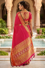 Bucolic Dark Pink Pure Zari Weaving Banarasi Silk Saree With Fancifull Blouse Piece