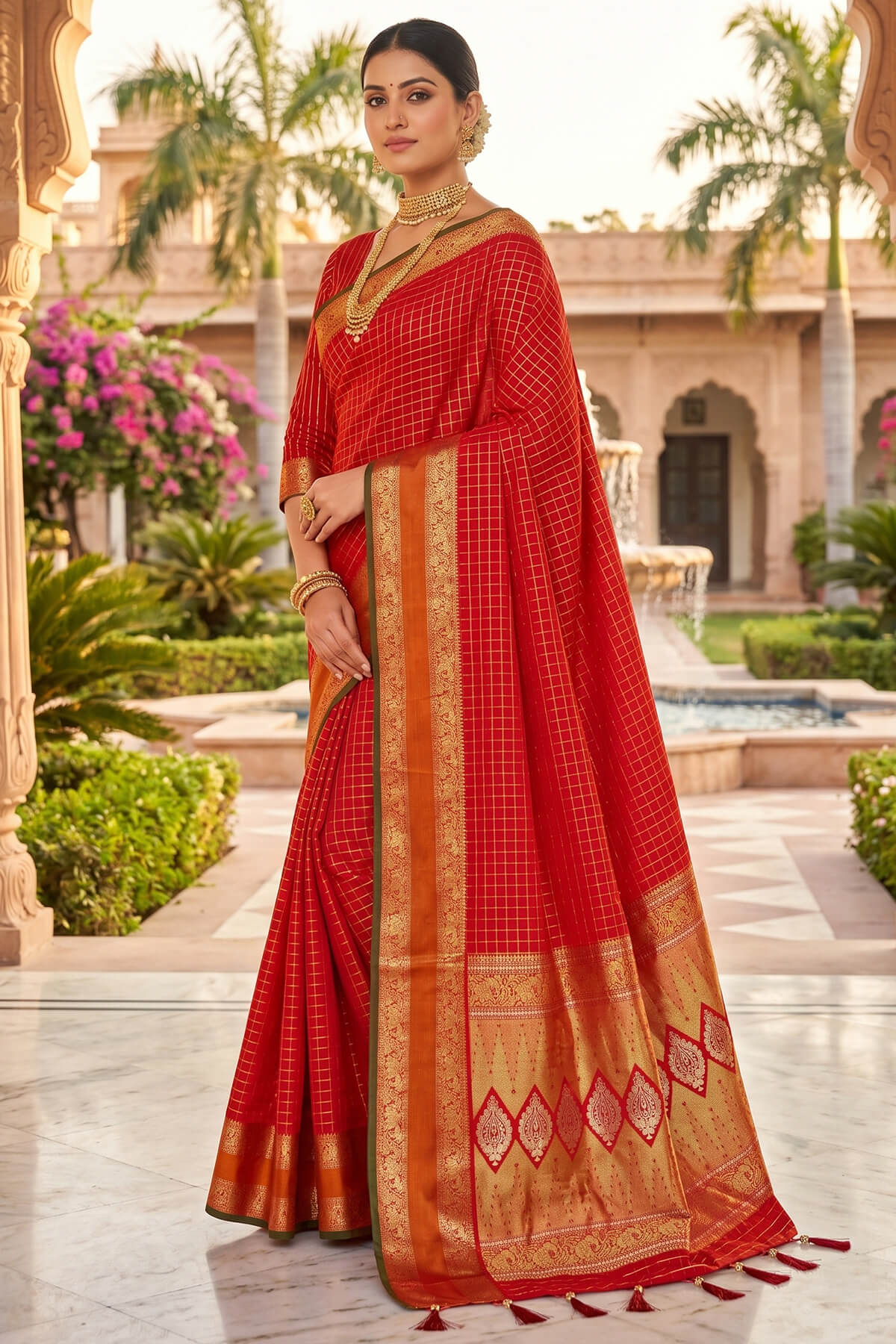 Flaunt Red Pure Zari Weaving Banarasi Silk Saree With Rhapsodic Blouse Piece
