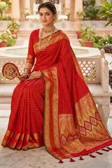 Flaunt Red Pure Zari Weaving Banarasi Silk Saree With Rhapsodic Blouse Piece