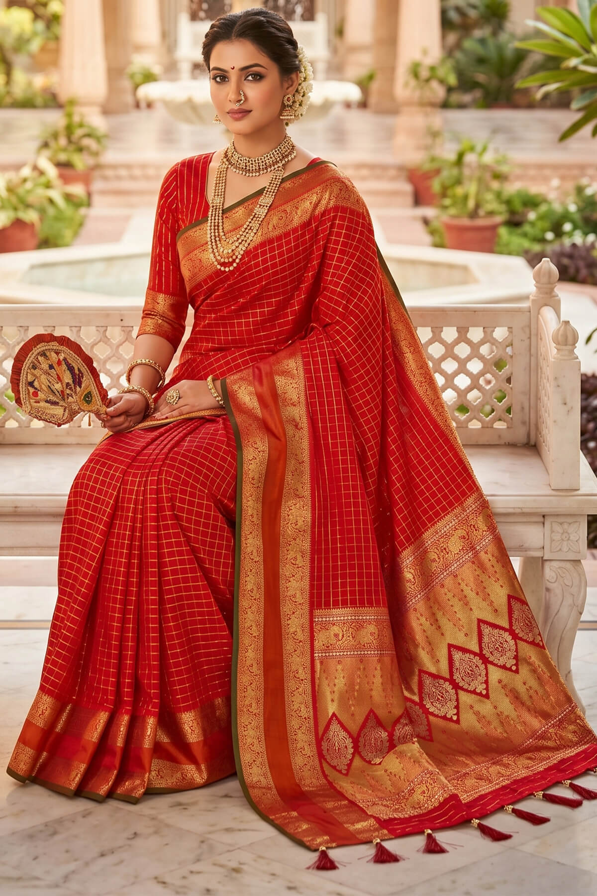 Flaunt Red Pure Zari Weaving Banarasi Silk Saree With Rhapsodic Blouse Piece