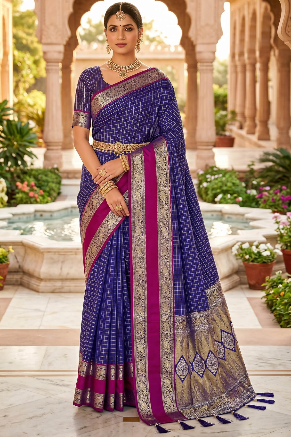 Admirable Royal Blue Pure Zari Weaving Banarasi Silk Saree With Mesmerising Blouse Piece
