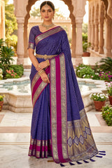 Admirable Royal Blue Pure Zari Weaving Banarasi Silk Saree With Mesmerising Blouse Piece