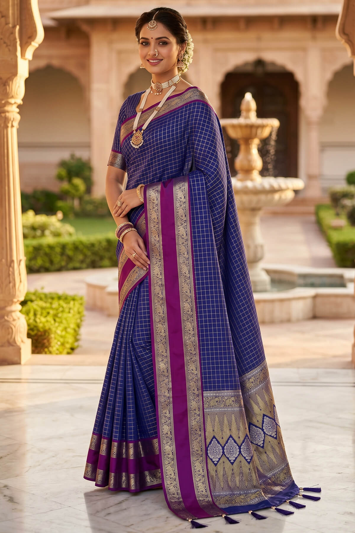 Admirable Royal Blue Pure Zari Weaving Banarasi Silk Saree With Mesmerising Blouse Piece