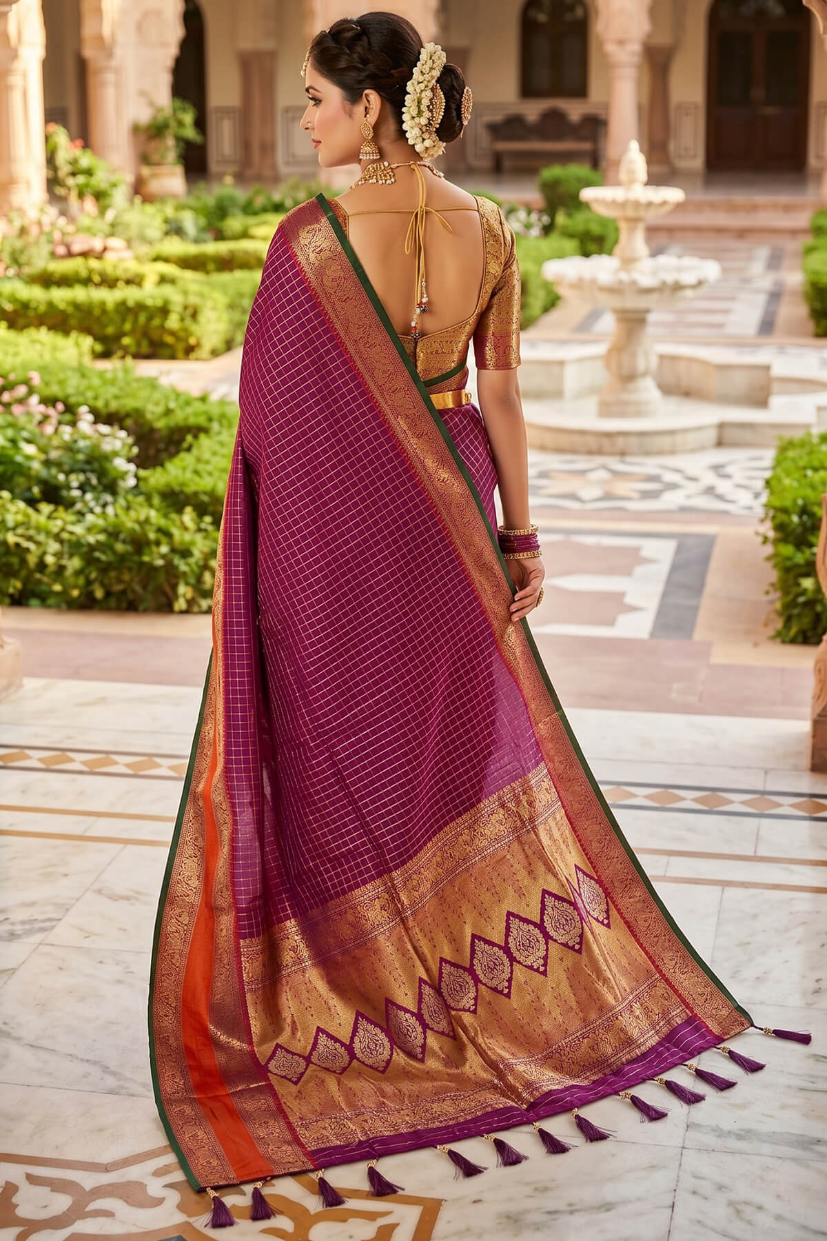 Ethnic Wine Pure Zari Weaving Banarasi Silk Saree With Demanding Blouse Piece