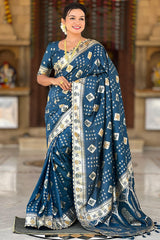 Ailurophile Rama Soft Banarasi Silk Saree With Beautiful Blouse Piece