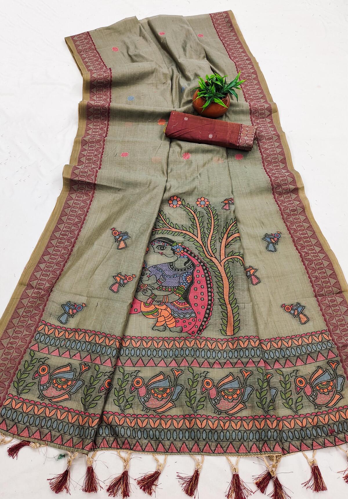 Adorning Green Pure Munga Cotton Silk Saree With Desirable Blouse Piece