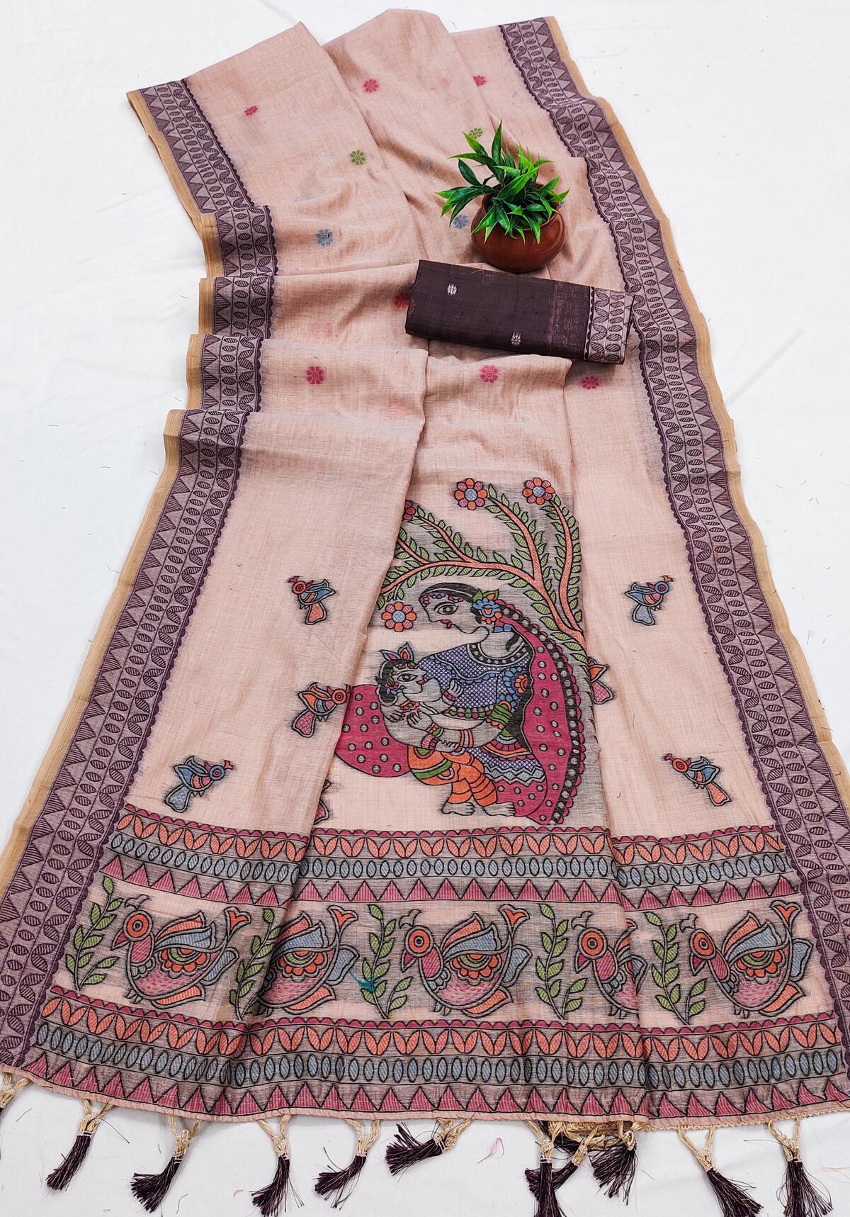 Outstanding Pink Pure Munga Cotton Silk Saree With Sensational Blouse Piece