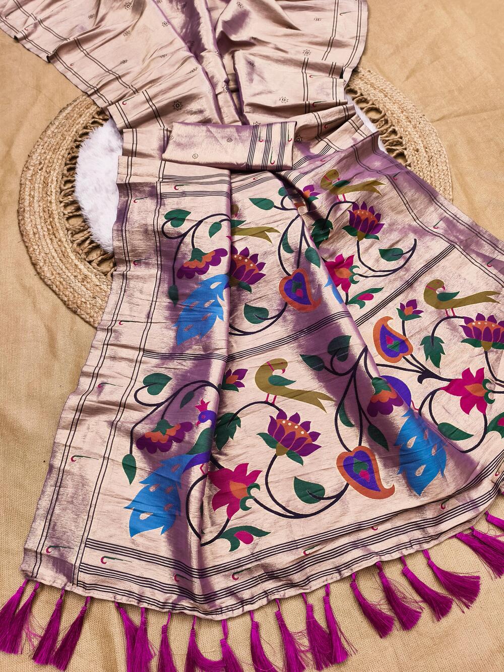 Devastating Purple Paithani Silk Saree With Blooming Blouse Piece