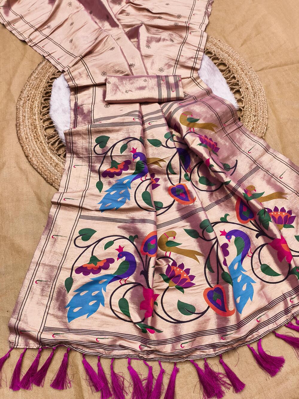 Staggering Wine Paithani Silk Saree With Sonorous Blouse Piece
