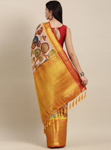 Arresting Beige Kalamkari Printed Saree With Impressive Blouse Piece