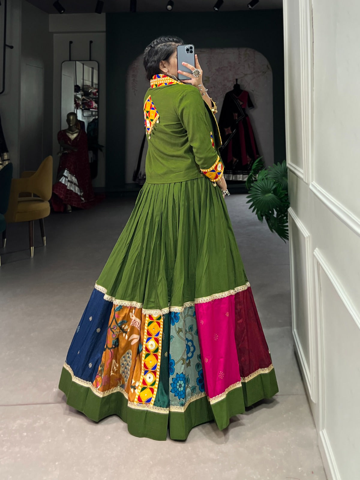 Vibrant and Mesmerizing Mahendi Green Navratri Rayon Lehenga Choli