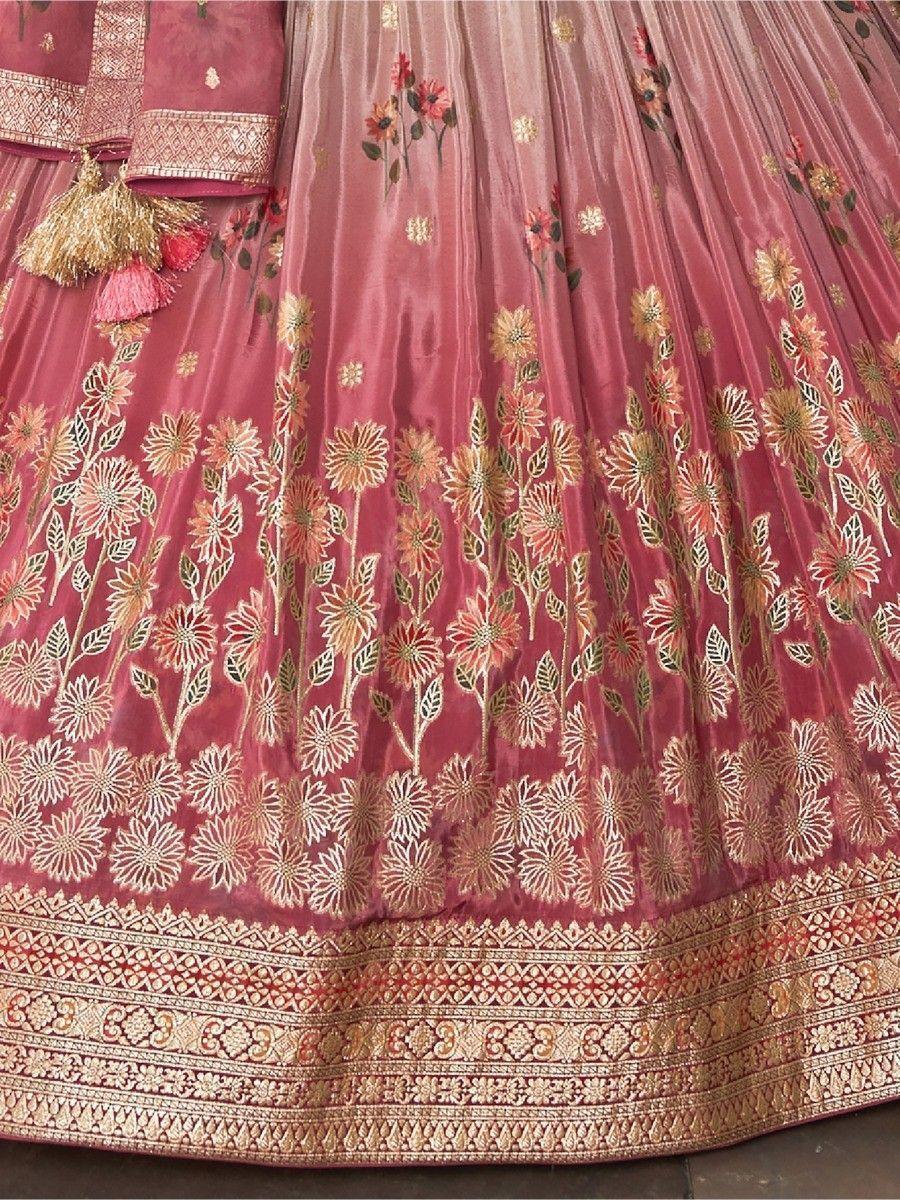 Dazzling Dusty Pink Zari Weaving Silk Wedding Wear Lehenga Choli