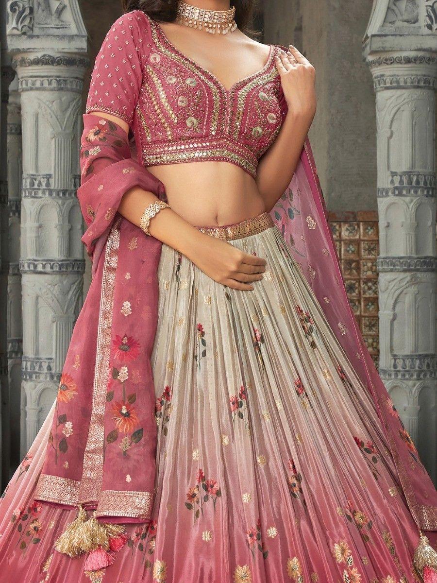 Dazzling Dusty Pink Zari Weaving Silk Wedding Wear Lehenga Choli