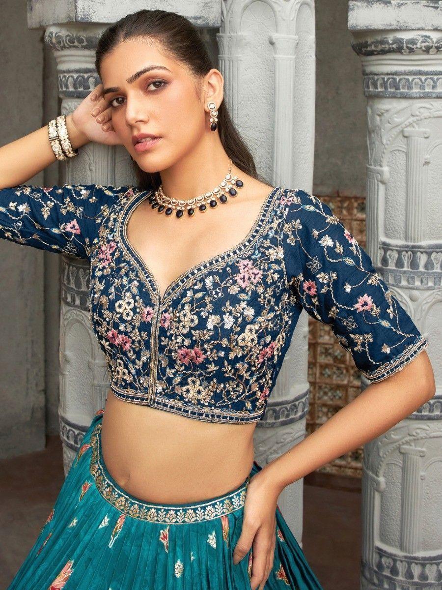 Outstanding Blue Zari Woven Silk Wedding Wear Lehenga Choli Set