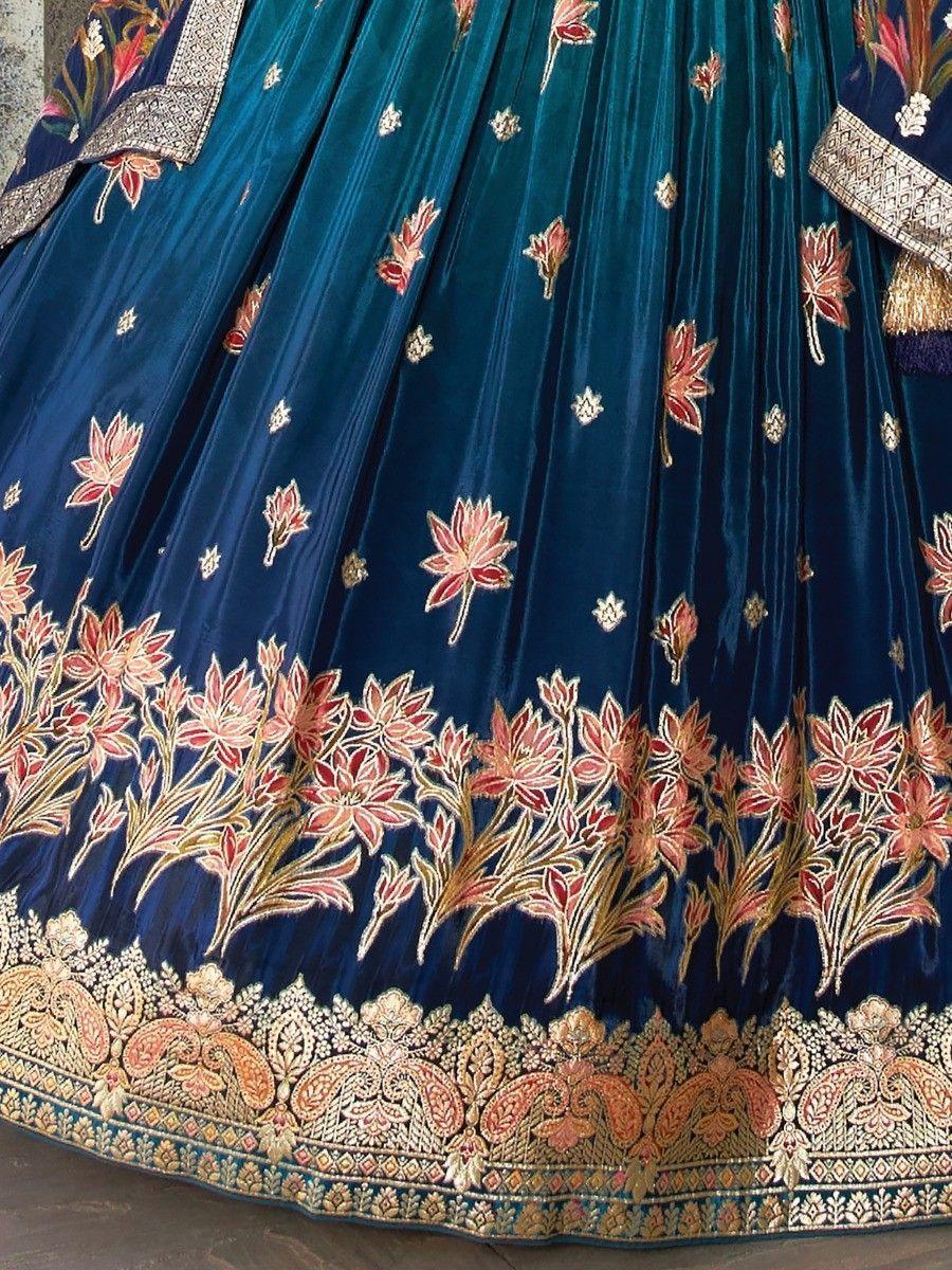 Outstanding Blue Zari Woven Silk Wedding Wear Lehenga Choli Set