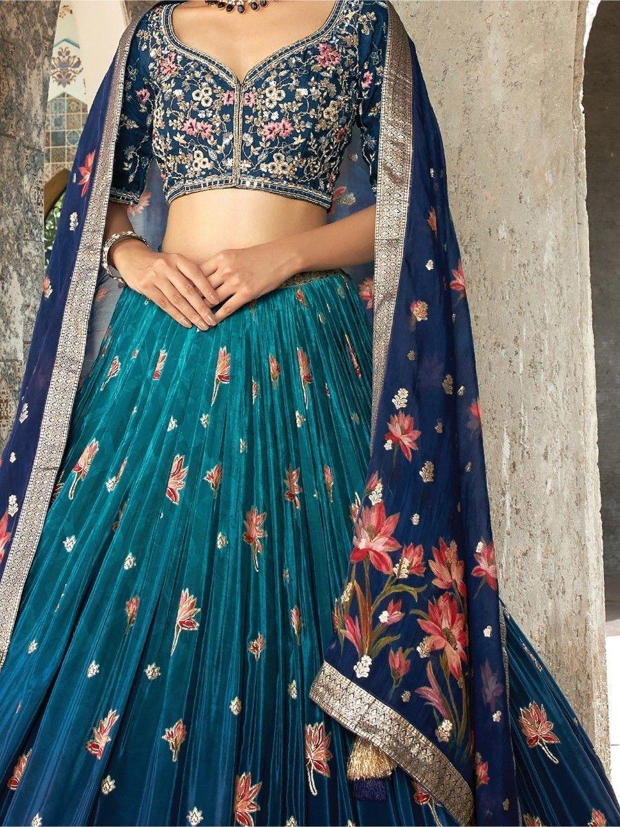 Outstanding Blue Zari Woven Silk Wedding Wear Lehenga Choli Set