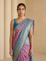 Lavender Premium Patola Silk Ikat Meenakari Zari Woven Saree with Contrast Pallu and Brocade Blouse