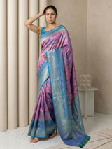Lavender Premium Patola Silk Ikat Meenakari Zari Woven Saree with Contrast Pallu and Brocade Blouse