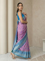 Lavender Premium Patola Silk Ikat Meenakari Zari Woven Saree with Contrast Pallu and Brocade Blouse