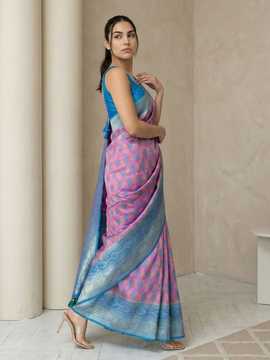 Lavender Premium Patola Silk Ikat Meenakari Zari Woven Saree with Contrast Pallu and Brocade Blouse