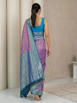 Lavender Premium Patola Silk Ikat Meenakari Zari Woven Saree with Contrast Pallu and Brocade Blouse