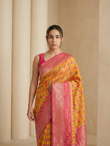 Orange Premium Patola Silk Ikat Meenakari Zari Woven Saree with Contrast Pallu and Brocade Blouse