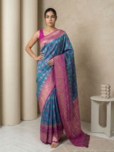 Rama Premium Patola Silk Ikat Meenakari Zari Woven Saree with Contrast Pallu and Brocade Blouse