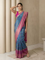Rama Premium Patola Silk Ikat Meenakari Zari Woven Saree with Contrast Pallu and Brocade Blouse