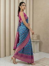 Rama Premium Patola Silk Ikat Meenakari Zari Woven Saree with Contrast Pallu and Brocade Blouse