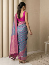 Rama Premium Patola Silk Ikat Meenakari Zari Woven Saree with Contrast Pallu and Brocade Blouse