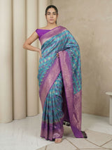 Sky Premium Patola Silk Ikat Meenakari Zari Woven Saree with Contrast Pallu and Brocade Blouse