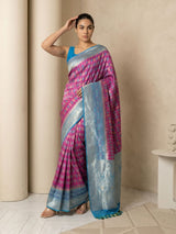 Wine Premium Patola Silk Ikat Meenakari Zari Woven Saree with Contrast Pallu and Brocade Blouse