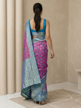 Wine Premium Patola Silk Ikat Meenakari Zari Woven Saree with Contrast Pallu and Brocade Blouse