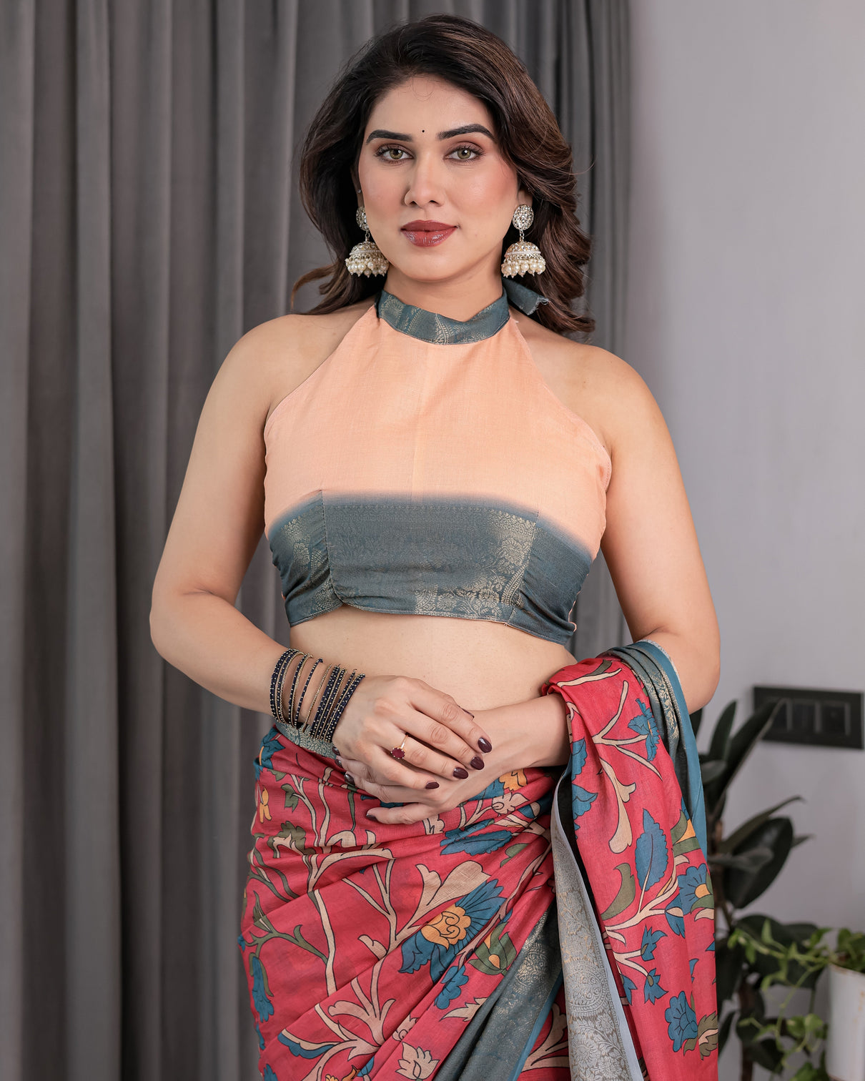 Multicolor handloom cotton saree with rajasthani folk dance digital print contrast zari border artistic cultural drape 5 5m saree 0 8m blouse