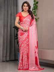 Blush pink satin georgette heart checkerboard printed saree with bold love motif pallu matching blouse mameraa
