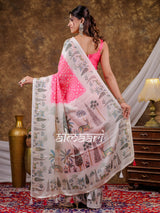 Vantara Hot Pink Satin Chiffon Printed Saree with Botanical Nature Print, Designer Tassel Pallu & Matching Blouse Piece