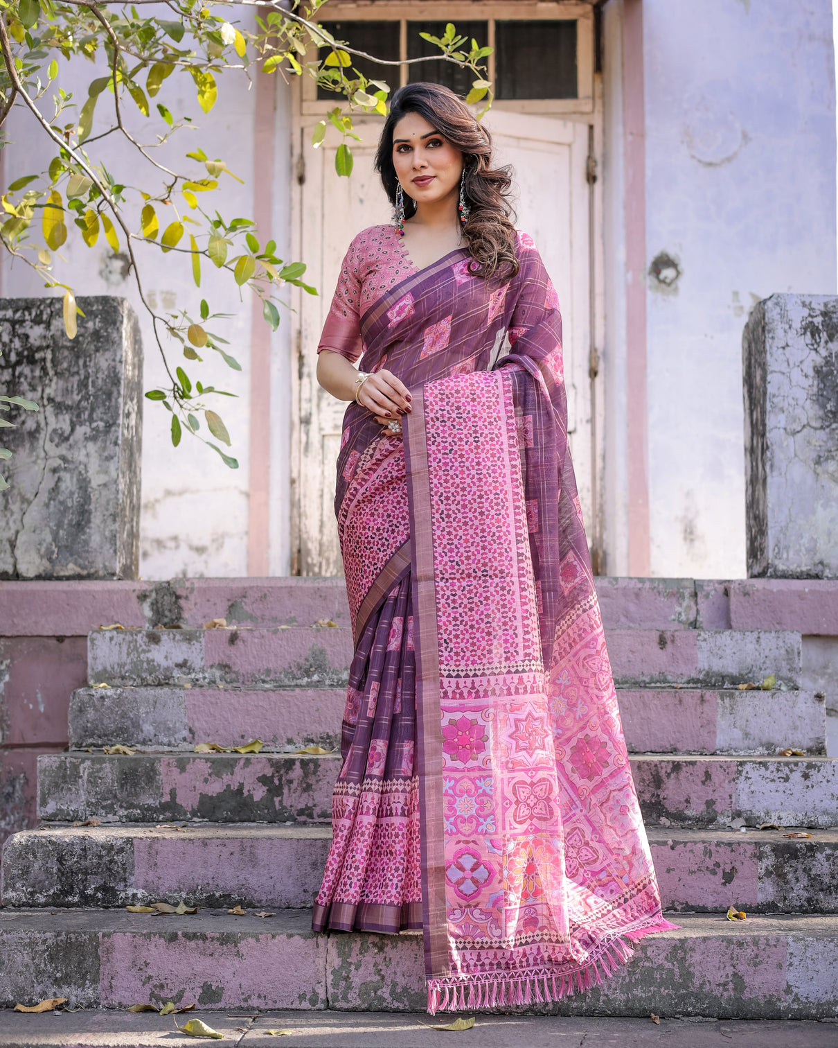 Elegant multicolor linen saree with traditional patterns lightweight festive wear mameraa