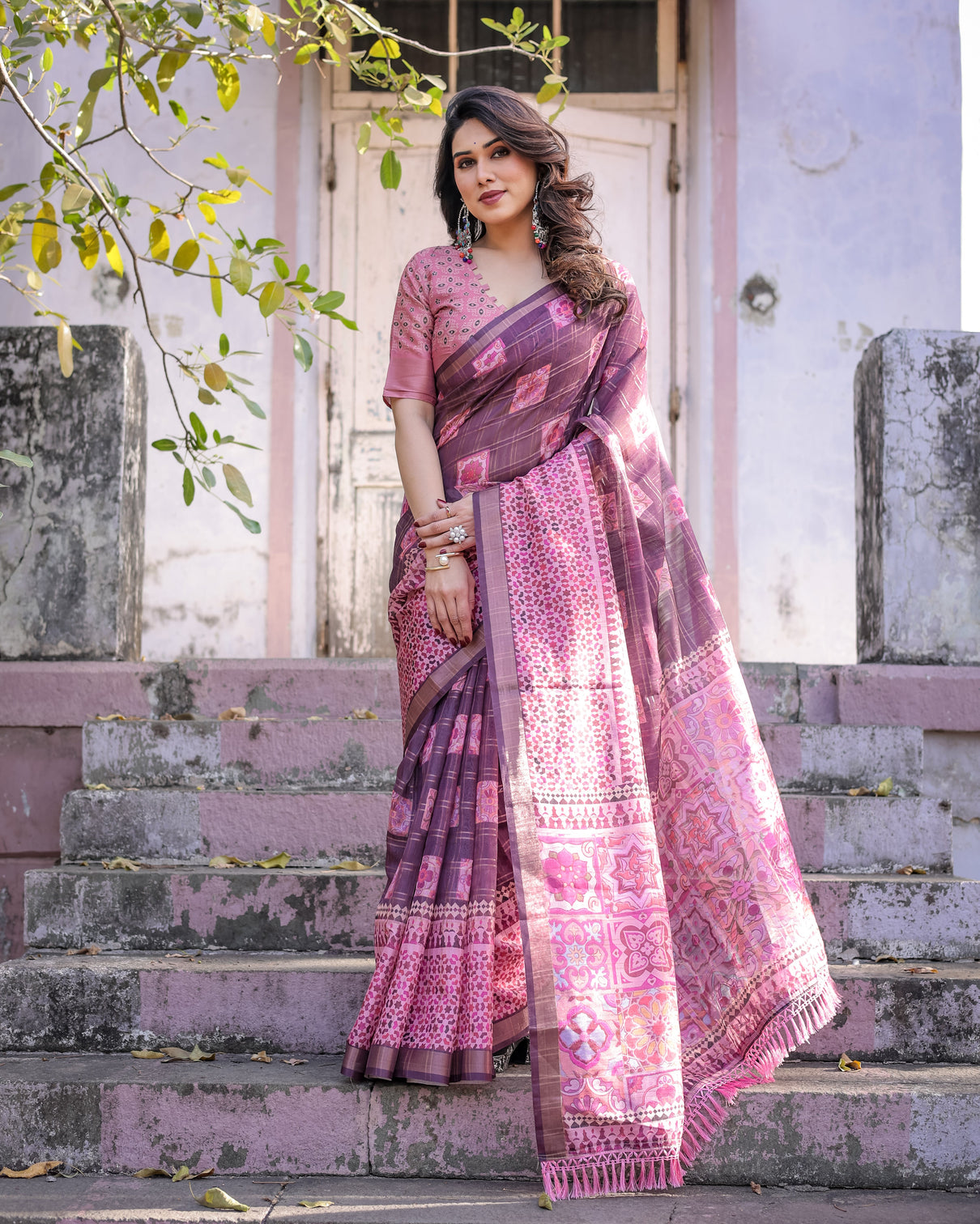 Elegant multicolor linen saree with traditional patterns lightweight festive wear