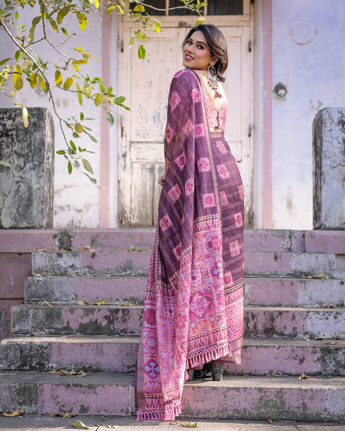 Elegant multicolor linen saree with traditional patterns lightweight festive wear