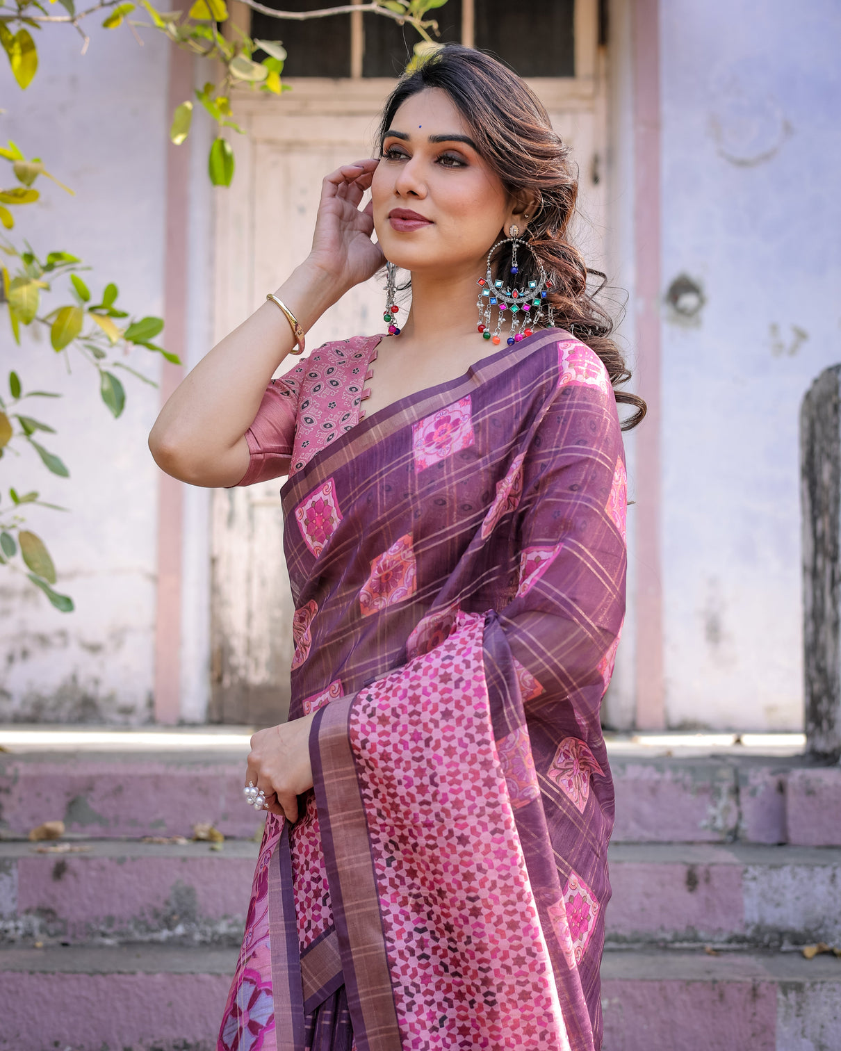 Elegant multicolor linen saree with traditional patterns lightweight festive wear