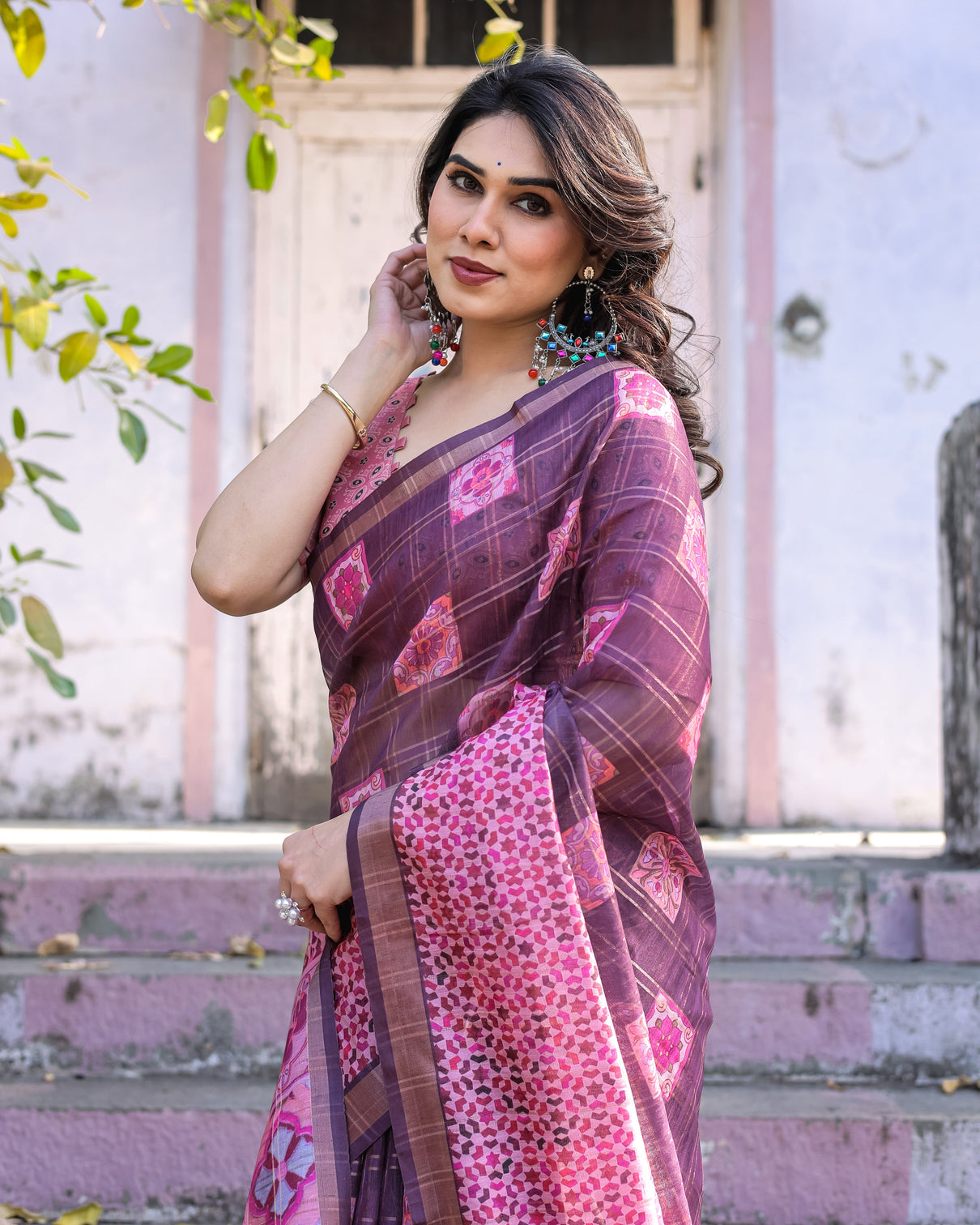 Elegant multicolor linen saree with traditional patterns lightweight festive wear