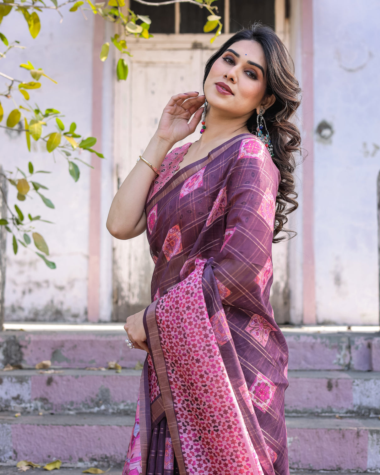 Elegant multicolor linen saree with traditional patterns lightweight festive wear