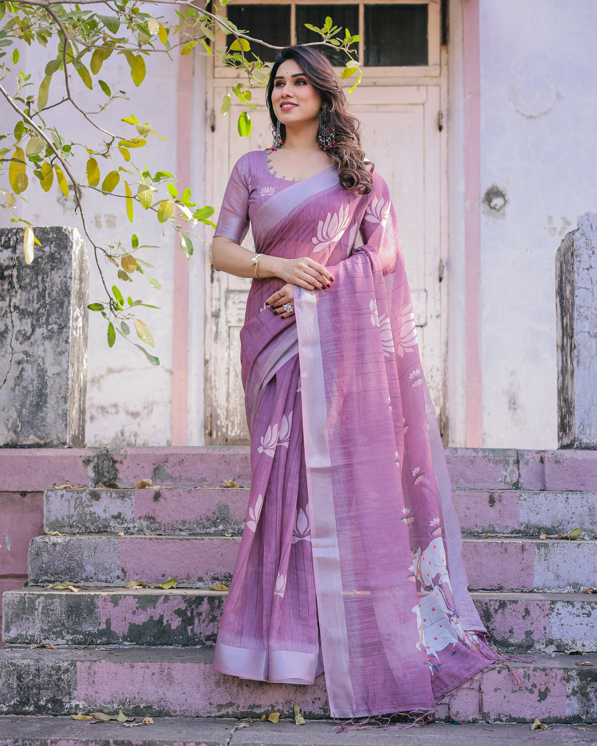 Elegant multicolor linen saree with traditional patterns lightweight festive wear