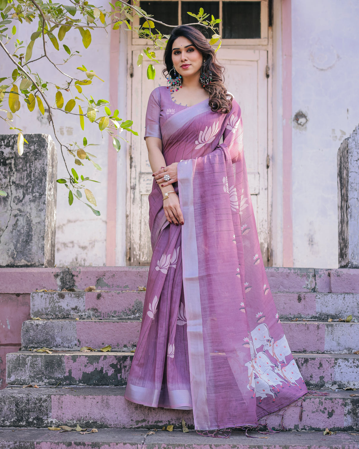 Elegant multicolor linen saree with traditional patterns lightweight festive wear mameraa