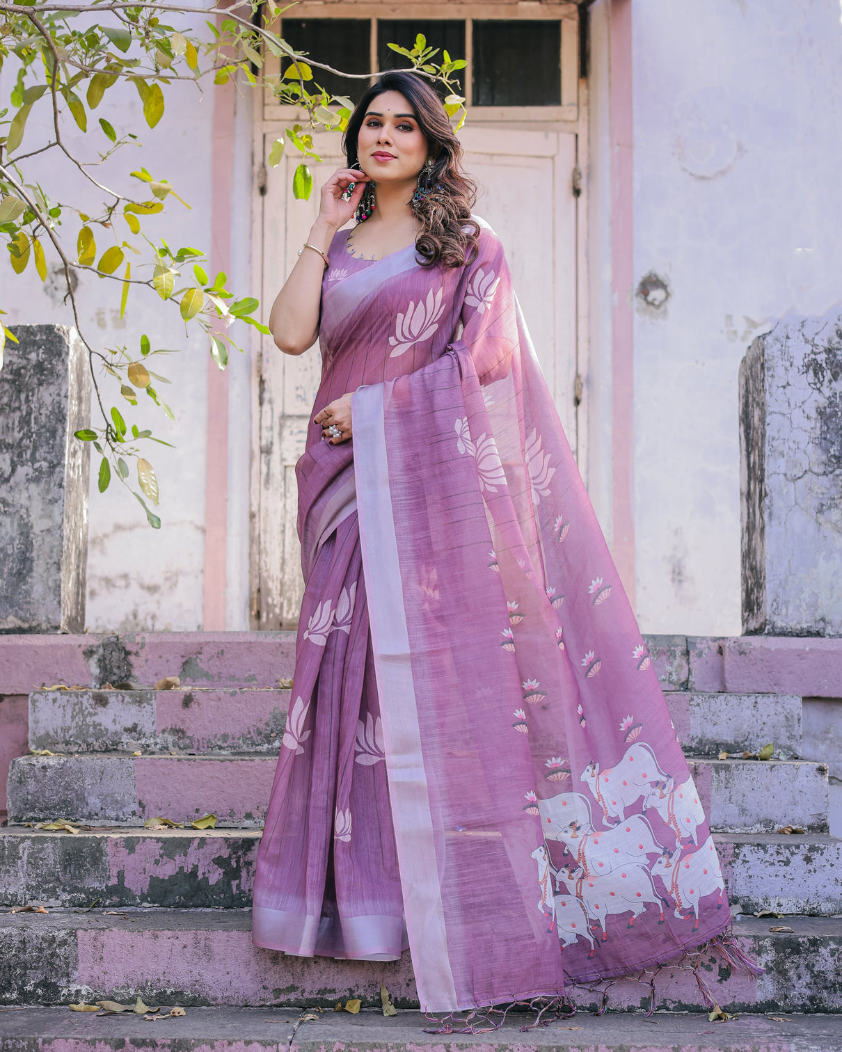 Elegant multicolor linen saree with traditional patterns lightweight festive wear
