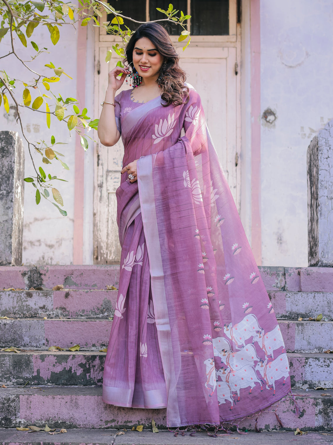Elegant multicolor linen saree with traditional patterns lightweight festive wear