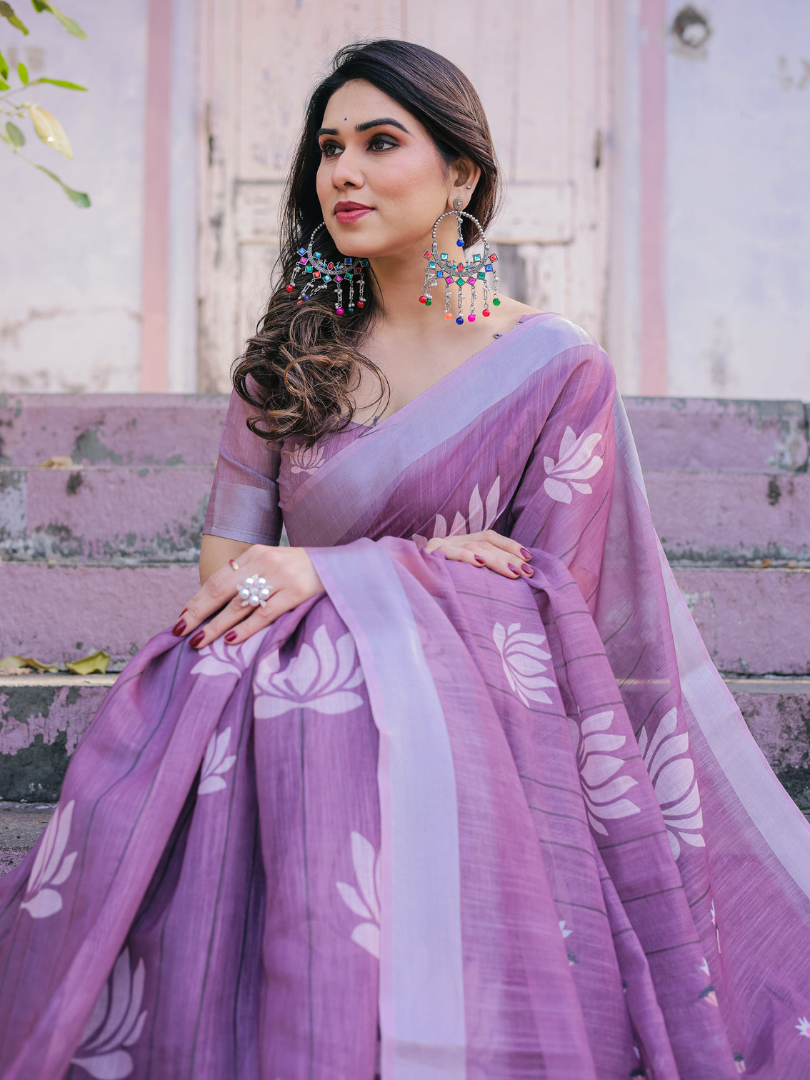 Elegant multicolor linen saree with traditional patterns lightweight festive wear
