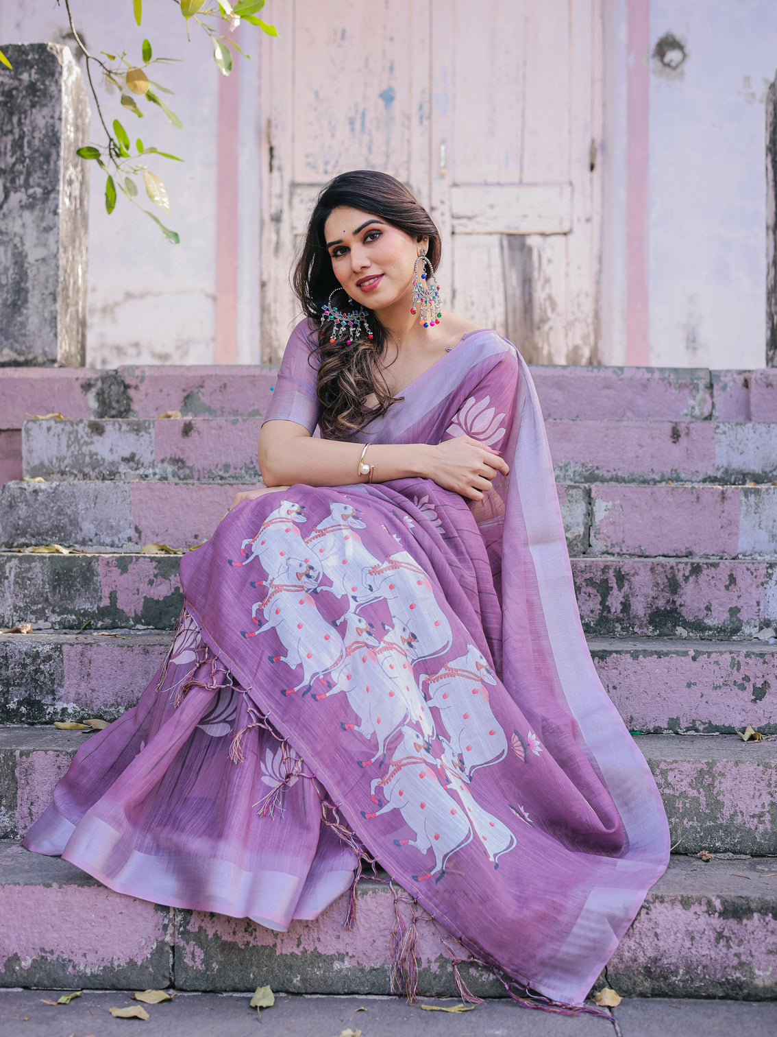 Elegant multicolor linen saree with traditional patterns lightweight festive wear